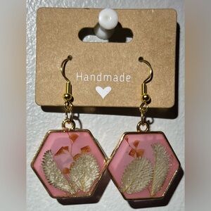 Artisan Pink and Gold Hexagon Earrings